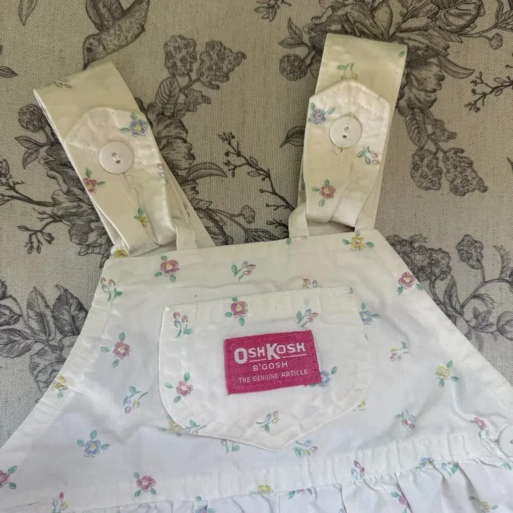 Vtg Oshkosh B'gosh Pink White Floral bubble romper 18 months Baby Girl USA